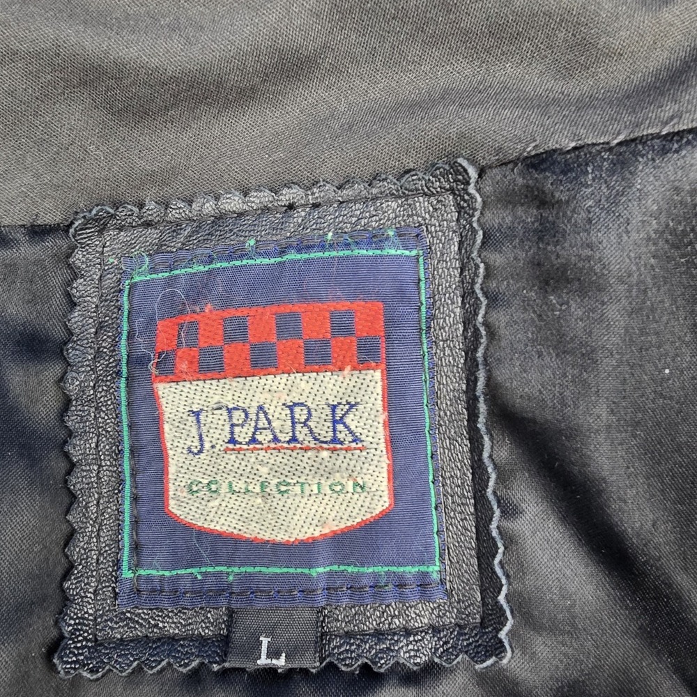 Vintage J Park Collection Black Leather Bomber Jacket - Size L - Picture 9 of 14